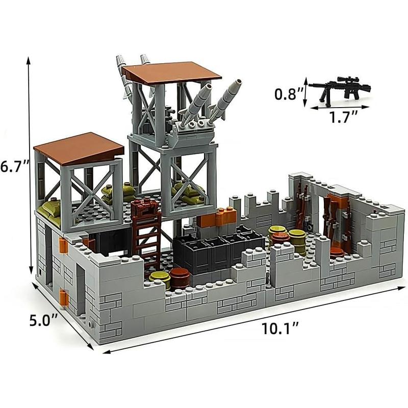 Military Base Building Brick Set for Army Minifigure War Accessories, Defence Base Guard Tower Guns Weapons Building Block Toy for Kids 8 10 12 14 Years