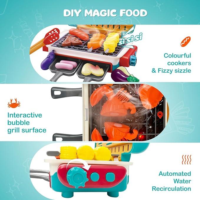 36Count Pretend Play Kids Kitchen Play Set, Kitchen Outdoor Barbecue Toys, Pretend Play Cook With Smoke, Sound And Light, Tailored For Kids Ages 3-8, Let Kids Fall In Love With Culinary Arts, Christmas Gifts