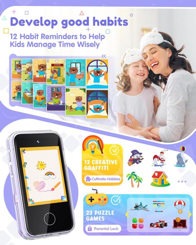 Phone for Kids Age 3-8,Kids Smart Phone for Girls Christmas Birthday Gifts,Toy Phone with Dual Camera Music Player Puzzle Games,Touchscreen Phone Learning Toy for 3 4 5 6 7 8 Year Old Girls