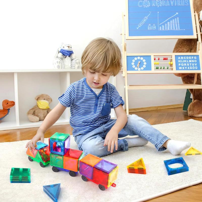 Magnetic Tiles Cars Construction Set - 4 count Magnetic Tiles Magnet Bricks Truck Sensory Toys, Educational Magnetic Cars Set Magnet Building Blocks for 3 4 5 6 7 8+ Year Old Girls Boys