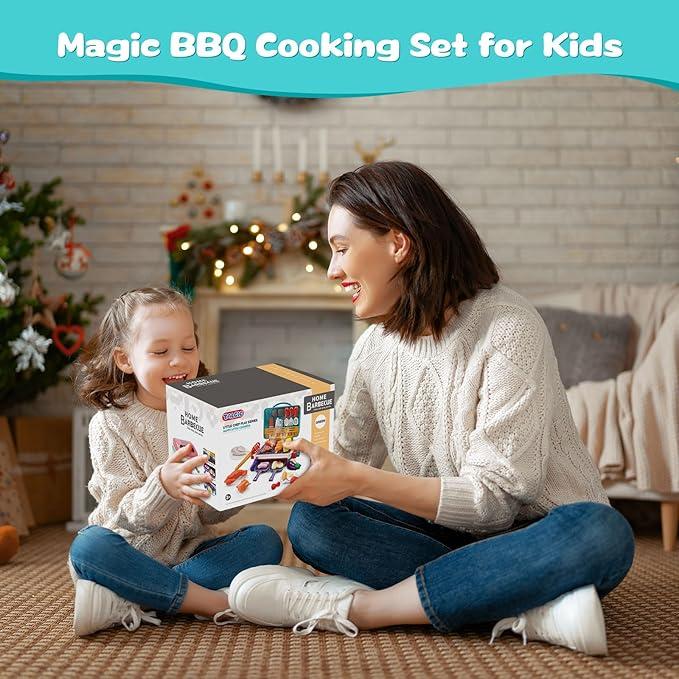 Cooking Simulator Toy with Color Changing Accessories, 31 Count Fun BBQ Kit Gourmet Cooking Box, Magic BBQ Simulation Grill Toy with Sound & Light & Steam Grill Surface for Kids 4-8,Perfect Christmas Gift Or Birthday Gift.