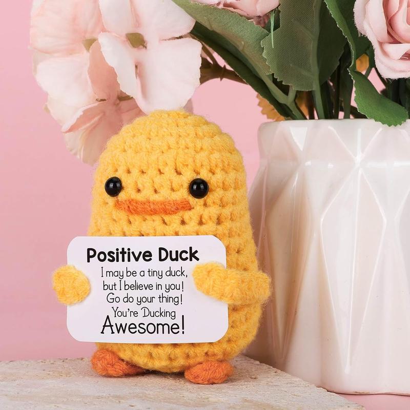 Inspirational Crochet Positive Duck – Handmade Emotional Cheer Support Funny Pickle Potato Gifts for Women Men Coworker Birthday Christmas Stocking Stuffer Office White Elephant Under 10 Dollars