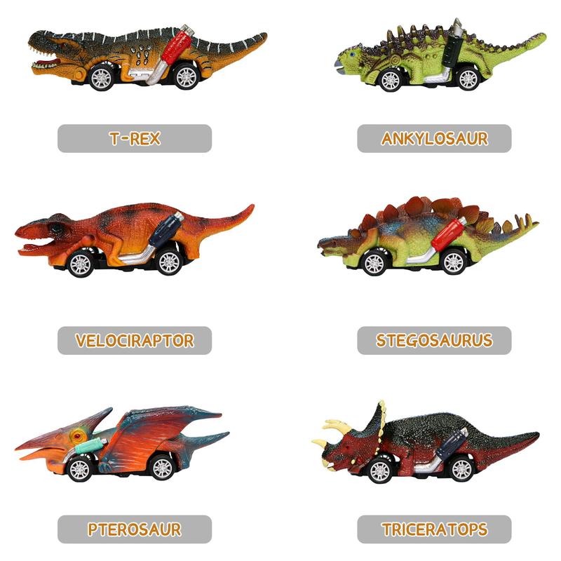 Dinosaur Toy Pull Back Cars, 6 Pack Dinosaur Car Toys Dinosaur Games with T-Rex Gift for 3-5 Year Old Boys and Toddlers