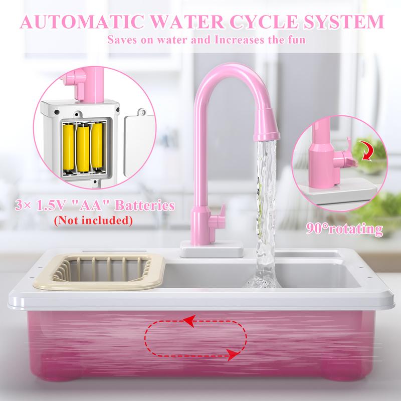 Automatic Circulating Warm Water Color Changing Sink Toy Christmas Gift Pretend Play Toy