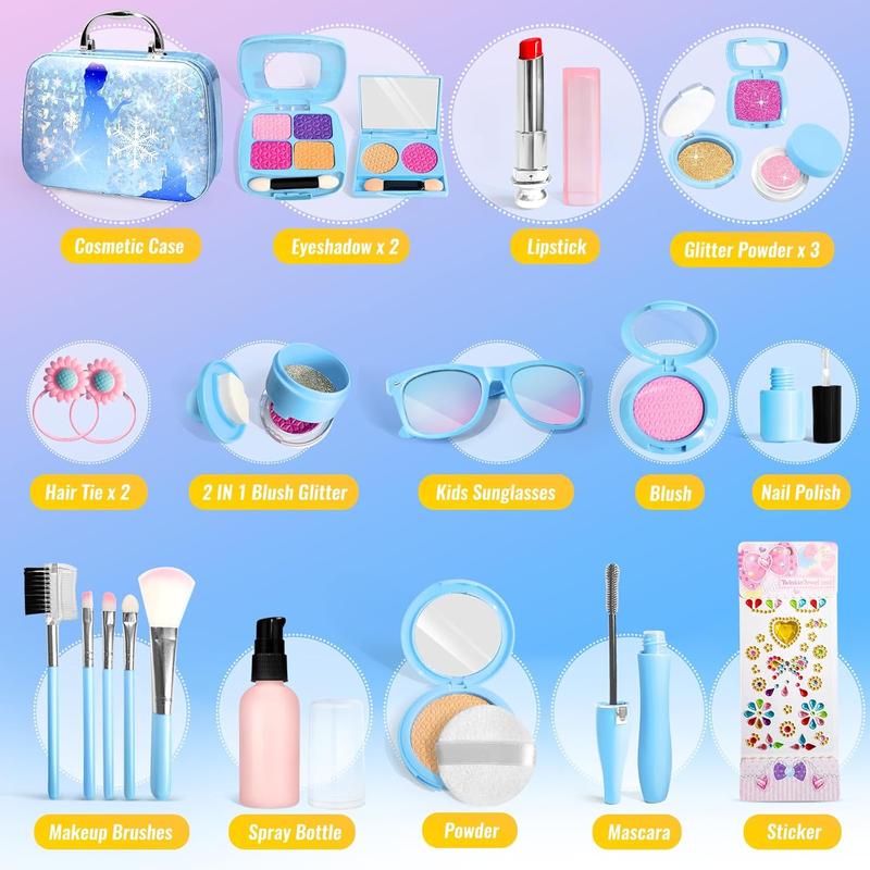 2024 Christmas gift Pretend Makeup for Toddlers, Fake Play Makeup for Little Girls, Frozen Toy Makeup Set for Girls, Birthday Christmas Princess Gifts Toddler Girl Toys Age 3 4 5 6 7 8