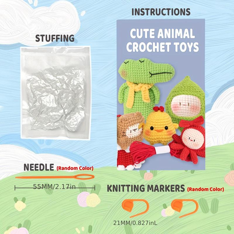 Little Bear Crochet Material Package, 2 Counts Cute Crochet Stuffed Animal Kit for Beginner, Crochet Animal Kit Include Videos Tutorials, Yarn, Seam Markers