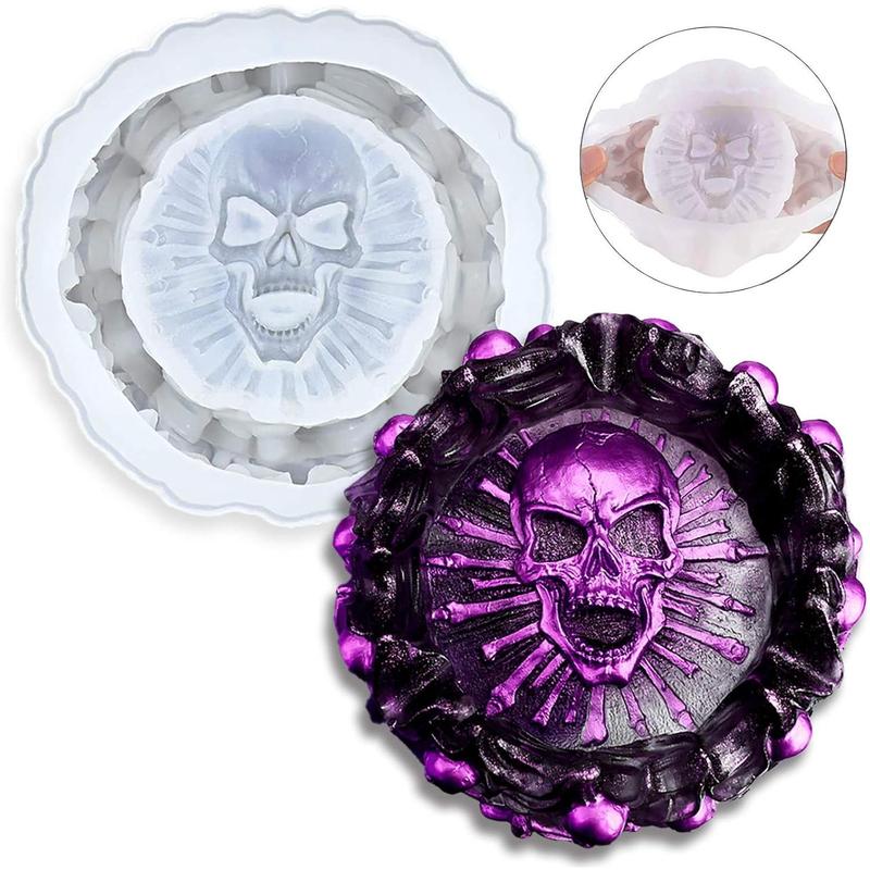 Resin Mold, Silicone Ashtray Mold Halloween Skull DIY Craft Gift Epoxy Resin Casting Molds Keletons Jewelry Storage Mould for Party, Home Decoration