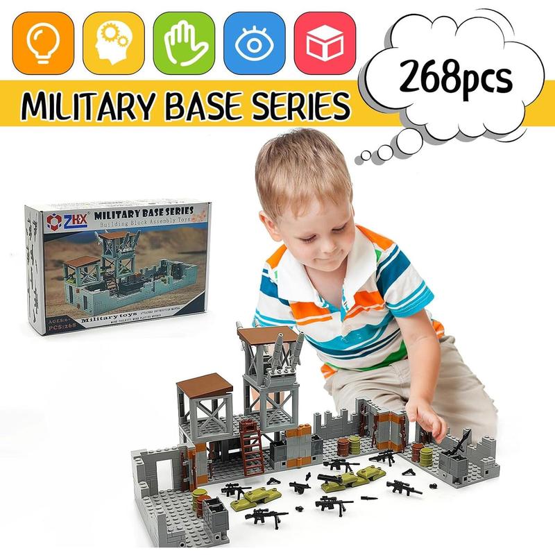 Military Base Building Brick Set for Army Minifigure War Accessories, Defence Base Guard Tower Guns Weapons Building Block Toy for Kids 8 10 12 14 Years