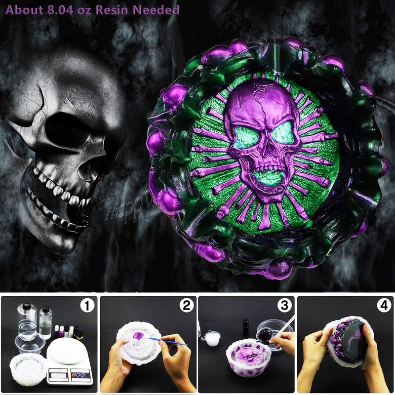 Resin Mold, Silicone Ashtray Mold Halloween Skull DIY Craft Gift Epoxy Resin Casting Molds Keletons Jewelry Storage Mould for Party, Home Decoration