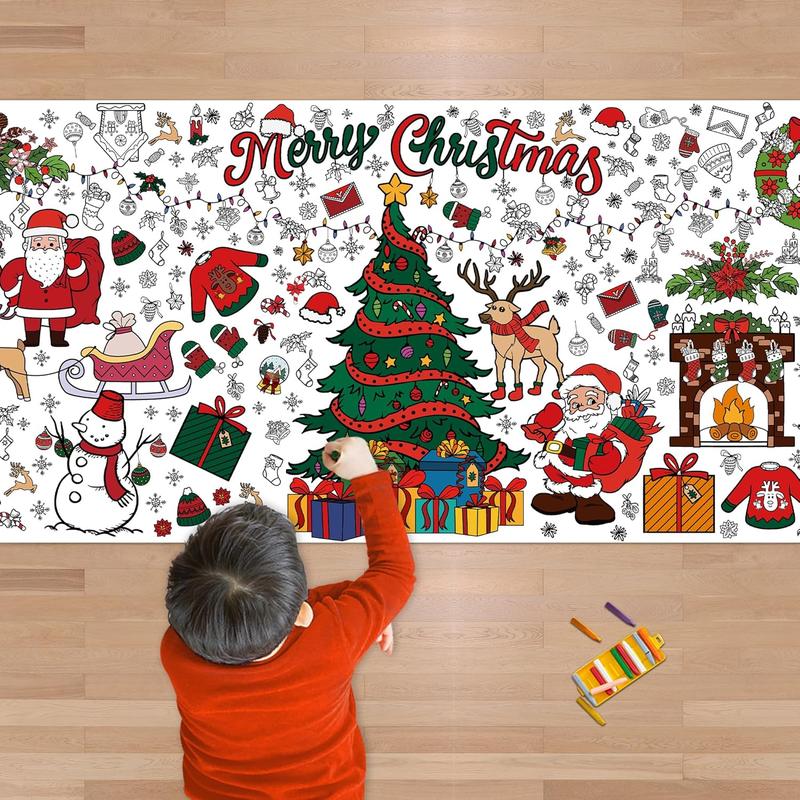 Xmas Giant Coloring Poster Tablecloth-Christmas Crafts for -30 x 72 Inches Jumbo Paper Coloring Banner  Gifts Activities Toys Party Classroom Christmas Decorations[Kids Games] Artistic Paint