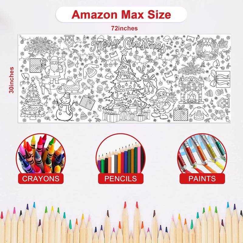 Xmas Giant Coloring Poster Tablecloth-Christmas Crafts for -30 x 72 Inches Jumbo Paper Coloring Banner  Gifts Activities Toys Party Classroom Christmas Decorations[Kids Games] Artistic Paint