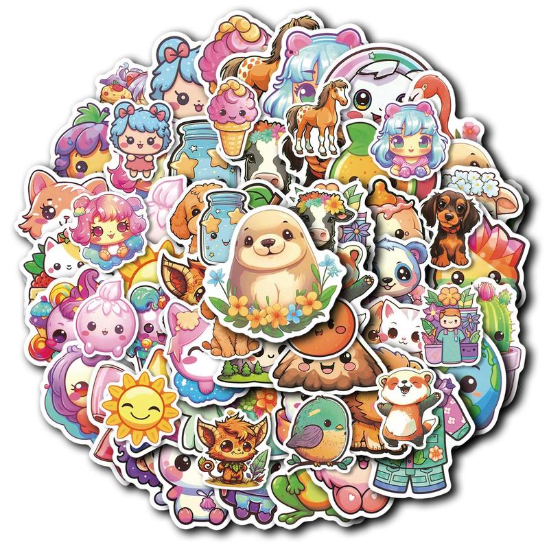 Cartoon Animal Pattern Sticker, 49pcs set Cute Cartoon Sticker, DIY Decorative Sticker for Scrapbooking, Journaling, Gift Wrapping