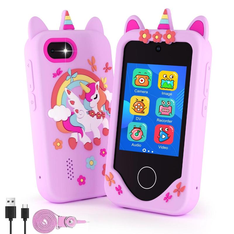 Unicorn Pattern Phone Toy, Learning & Educational Toy with 2.8inch IPS Screen, MP5 Music Player, HD Dual Camera, 1080P Video, Unicorn Protective Cover