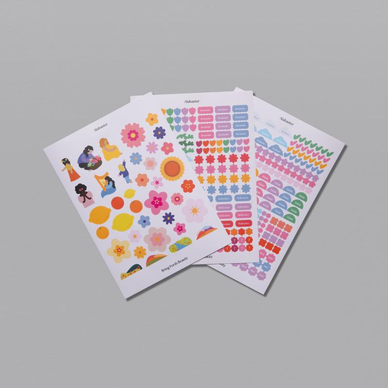 A Beautiful Year Sticker Sheet - 3 Pcs 5x7 inches, Sticker Sheets for Journaling and Scrapbooking, Decorative and Cute colorful sticker