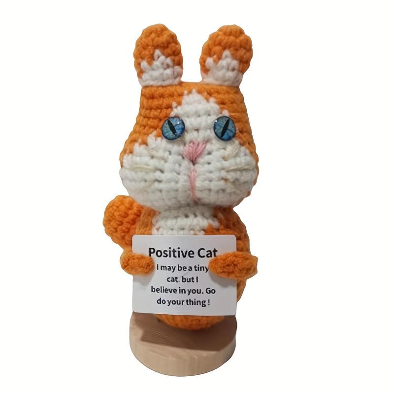 Positive Cat Doll Crochet Kit, Cute Crochet Kit with Positive Card, Creative DIY Knitting Toy for Birthday Holiday Party Gift