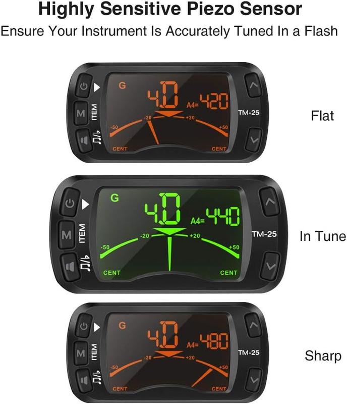 LEKATO Guitar Tuner Clip On Metronome, Tuner, Tone Generator 3 in 1 Multifunction, Portable for All Instruments, Bass, Chromatic Instruments, Violin and Ukulele, Valentine's Day Gift(Battery Clipped on the Silicone Pad), Back to School