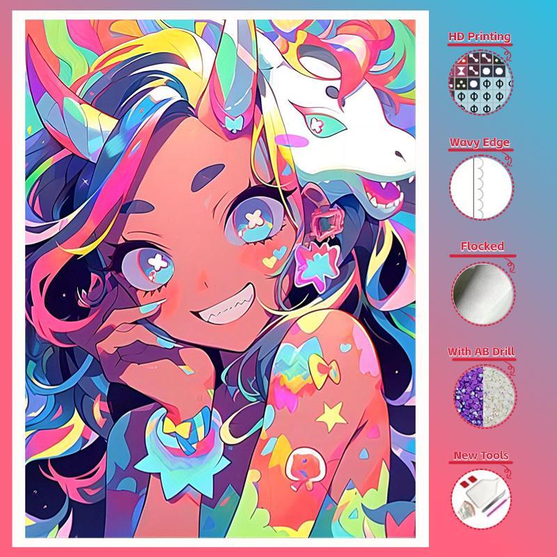 5D Diamond Painting Kit, Unicorn & Cartoon Girl Pattern DIY Diamond Painting Without Frame, Handmade Art Craft For Home Decor