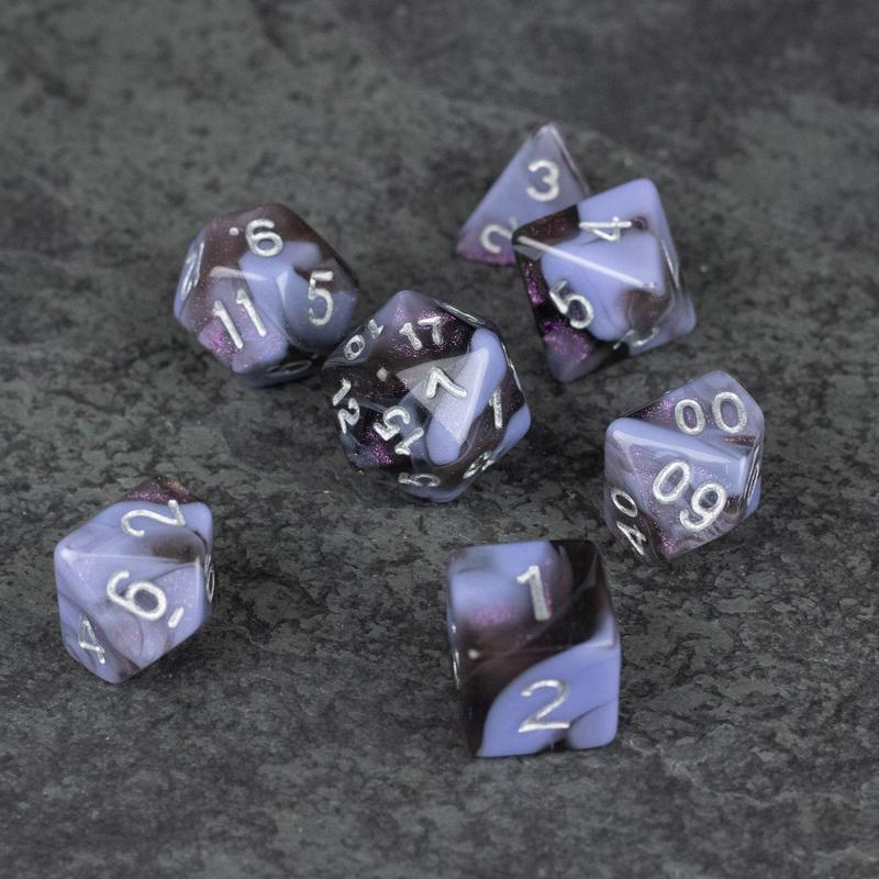 Periwinkle and Black Marbled DnD Dice Set - Dice for Dungeons and Dragons, D&D, RPGs