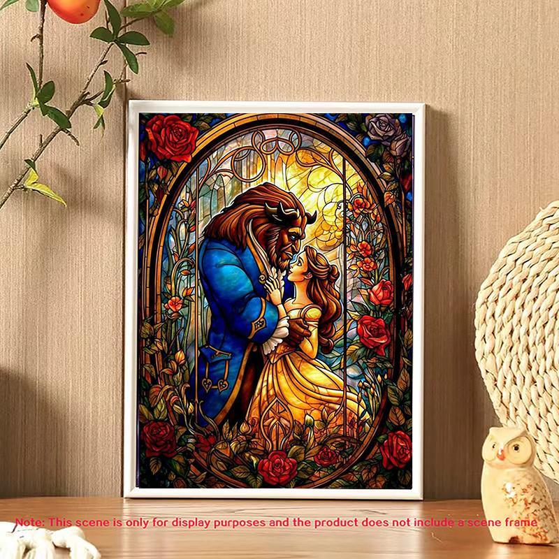 Beauty and The Beast Diamond Arts Colorful Painting Kit without Frame, DIY 5D Cartoon Diamond Arts Crafts for Wall Art Decor