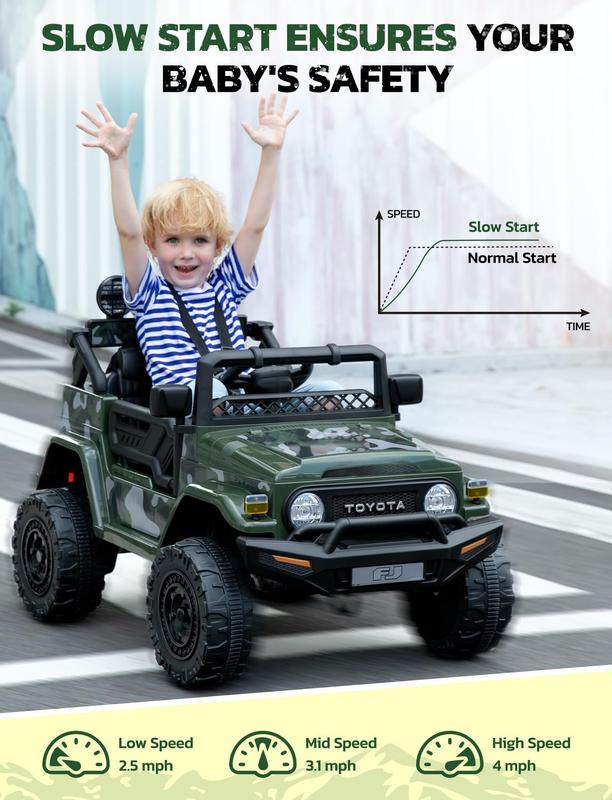 ELEMARA Toyota FJ40 Ride On Car-4.0mph Ride on Jeep,12V 7AH Battery Cars for Kids with Remote, Kid Driving Car Truck, Electric Car for Kids with DIY Stickers, 3 Speeds, 6 LED Lights, Bluetooth