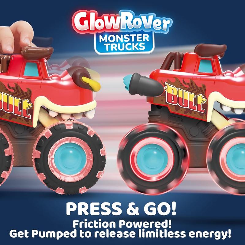 3 Pack Monster Truck Toy - Motion Activated Light-Up Cars for Toddlers - Monster Treads Lightning Wheels - Press & Go Cars for Boys Girls