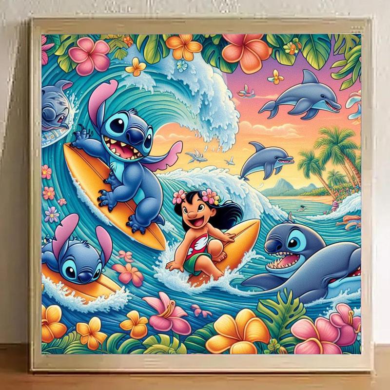 Cartoon Stitch Pattern DIY Diamond Arts Colorful Painting Kit without Frame, 5D Diamond Decor Painting by Numbers Kit, DIY Wall Art Decor