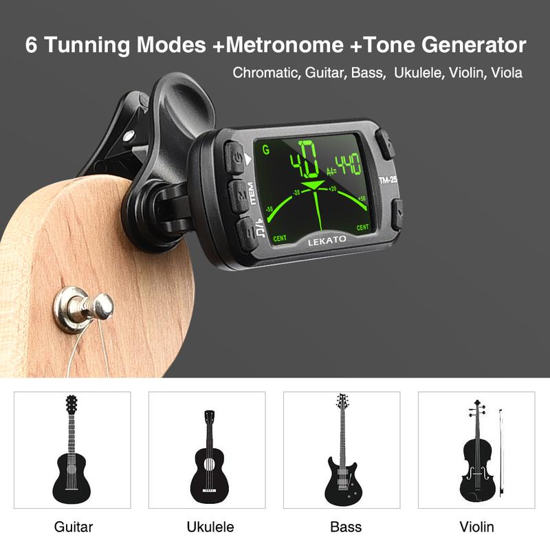 LEKATO Guitar Tuner Clip On Metronome, Tuner, Tone Generator 3 in 1 Multifunction, Portable for All Instruments, Bass, Chromatic Instruments, Violin and Ukulele, Valentine's Day Gift(Battery Clipped on the Silicone Pad), Back to School