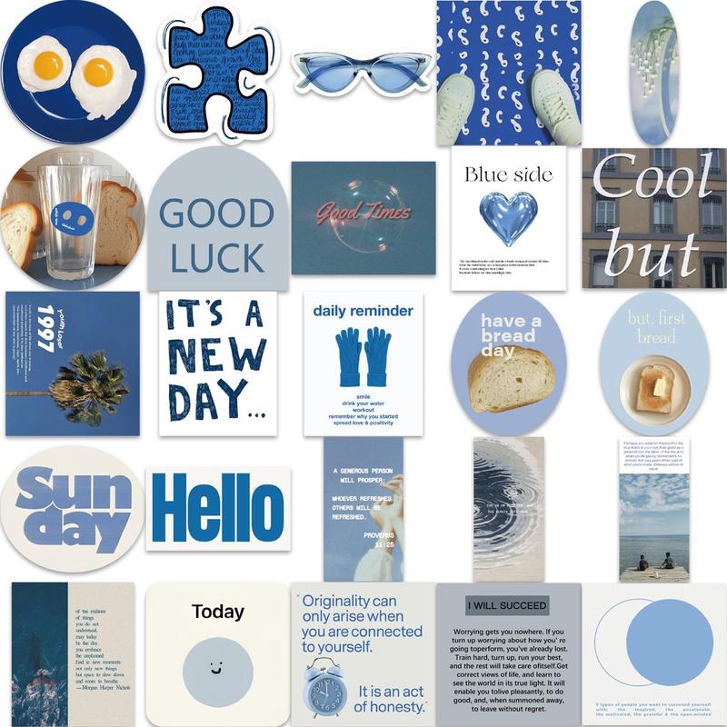 Blue Series Sticker, 57pcs set Self Adhesive Decorative Stickers, DIY Decals for Water Bottle, Laptop, Phone Case, Scrapbooking, Journal Making