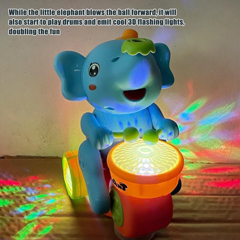 Elephant Toy Walking Elephant Baby Musical Toys with Drum & Floating Ball, Electric Car with LED Lights & Sounds, Learning Educational Moving Toys