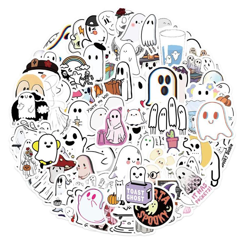 Cartoon Ghost Pattern Sticker Set (100pcs), Waterproof DIY Decoration For Scrapbooking, Crafts And Kids Room Wall Decor, Summer Gift