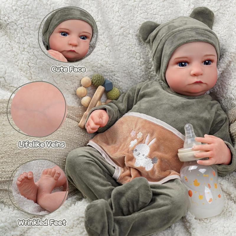 BABESIDE Lifelike Reborn Baby Doll Aiden - 20 Inch Handmade Real Life Realistic Newborn Soft Cloth Body Anatomically Correct Baby Boy with Toy Accessories Gift Set for Ages 3+