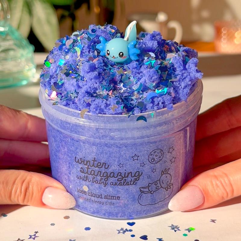 Winter Stargazing with Baby Axolotl • Blue Icee Cloud Slime • Fluffy Slime • Axolotl Slime • Sleepy Herbal Chest Rub Scented Slime