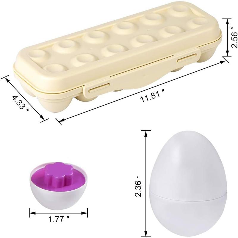 Color Shape Matching Eggs, Kids Learning Sorting Easter Egg Toys, Gifts for Boys Girls to Improve Identification Skills, with Pink Egg Holder, 12 Eggs