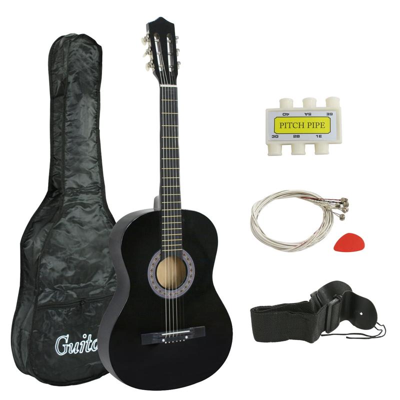 ZENY 38-in Kids Beginner Acoustic Guitar Starter Kit 6 Strings W Case, Strap, Tuner, Pick - Black