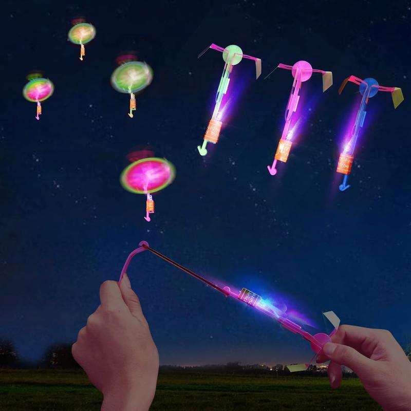 LED Flying Slingshot & Glow Helicopter Set - Outdoor Toys for Kids (Ages 4-12)