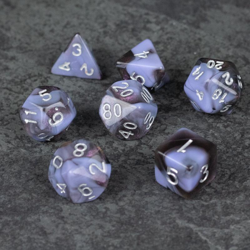 Periwinkle and Black Marbled DnD Dice Set - Dice for Dungeons and Dragons, D&D, RPGs