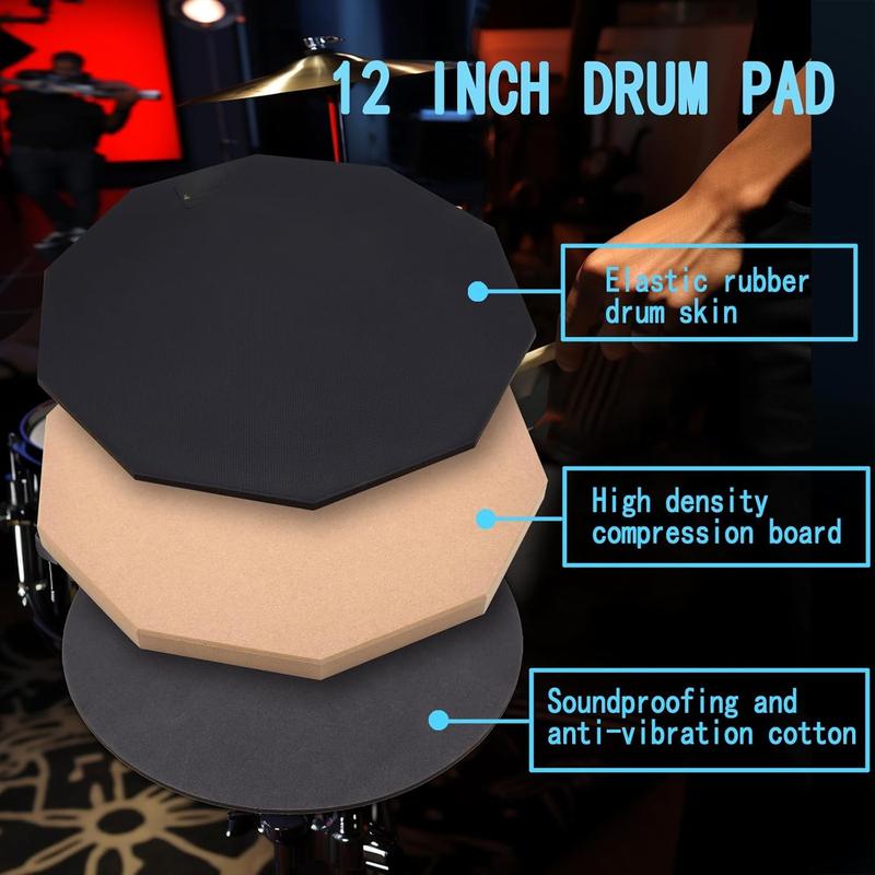 Snare Drum Practice Pad Kit with Stand,12-Inch Double-Sided Practice Drum Pad Set,Adjustable Height 14.5 to 23 Inches,Snare Drum Stand with Drum Pad and Sticks