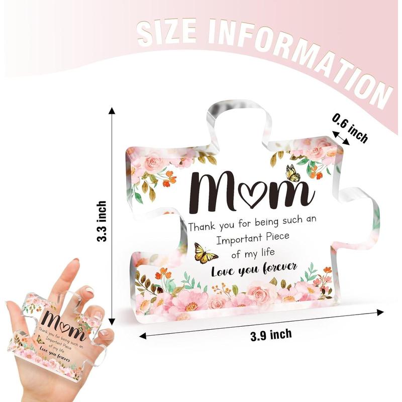 Gifts for Mom - Delicate Mom Birthday Gifts from Daughter Son - Engraved Acrylic Block Puzzle 3.9 x 3.3 inch - Thanksgiving Mothers Day Birthday Gifts for Mom, Ideas