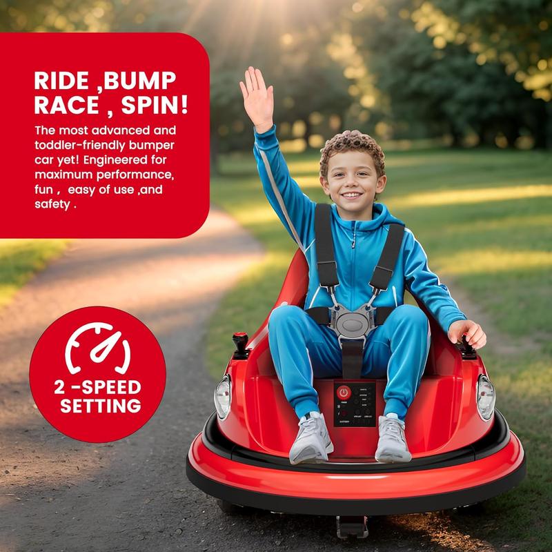 12V Ride-On Bumper Car for Kids (Ages 1.5-5) with Remote Control, LED Lights, Bluetooth, 360-Degree Spin, Anti-Collision Padding, Five-Point Safety Belt, 2WD outdoor toy