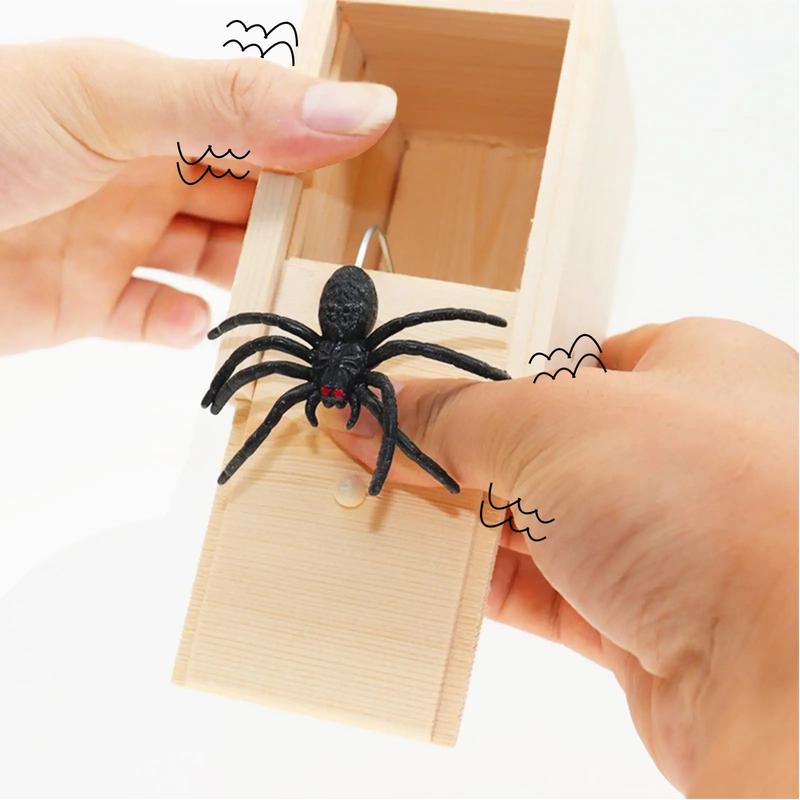 1pcs prank spider funny scary box wooden fun game