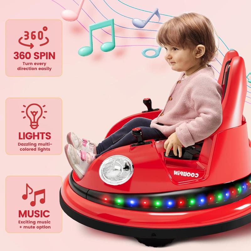 12V Ride-On Bumper Car for Kids (Ages 1.5-5) with Remote Control, LED Lights, Bluetooth, 360-Degree Spin, Anti-Collision Padding, Five-Point Safety Belt, 2WD outdoor toy