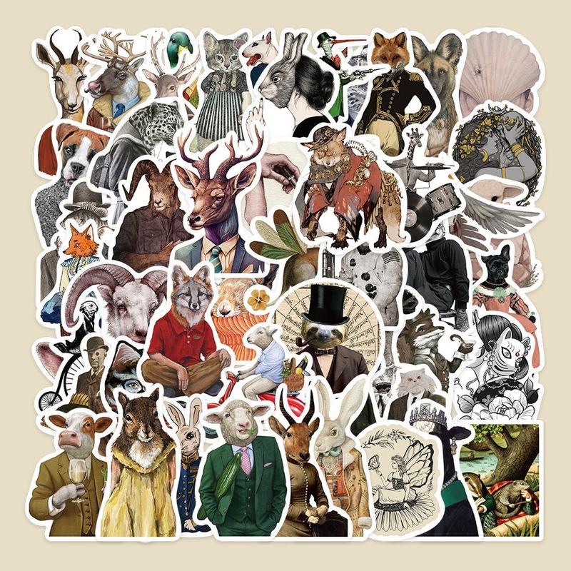 50pcs Animal Series Stickers, Creative Waterproof Cartoon Graffiti Stickers For DIY Notebook Guitar Suitcase Laptop Decoration