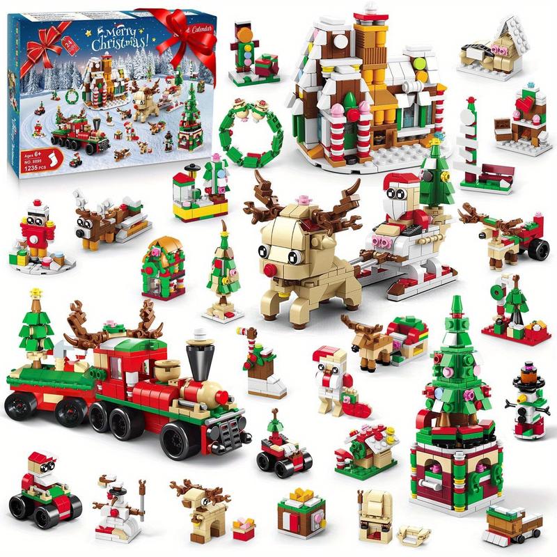 24 Pack Christmas Building Set with LED Light - 28 Models Christmas Blocks Toy for Kid | 1235 PCS Christmas Playset Include Santa Claus Xmas Tree Train Bricks, Gift for Boy Girl 6-12 Year