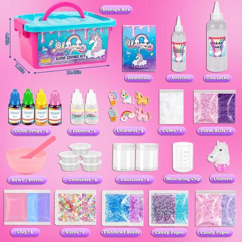 Unicorn Slime Kit for Girls 6-12 Years Old, DIY Slime Making Kit for Girls Ages 7-12, Perfect Slime Party Favors for Kids Boys, Christmas Easter Birthday Goodie Bag Stuffer Classroom Reward