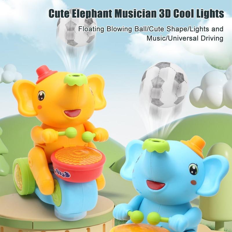 Elephant Toy Walking Elephant Baby Musical Toys with Drum & Floating Ball, Electric Car with LED Lights & Sounds, Learning Educational Moving Toys