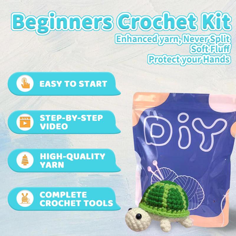 Turtle Crochet Kit For Beginners, Crochet Starter Kit, Crochet Animals Kits With Crochet Hooks, DIY Knitting Supplies For Home Decor, Christmas Gift