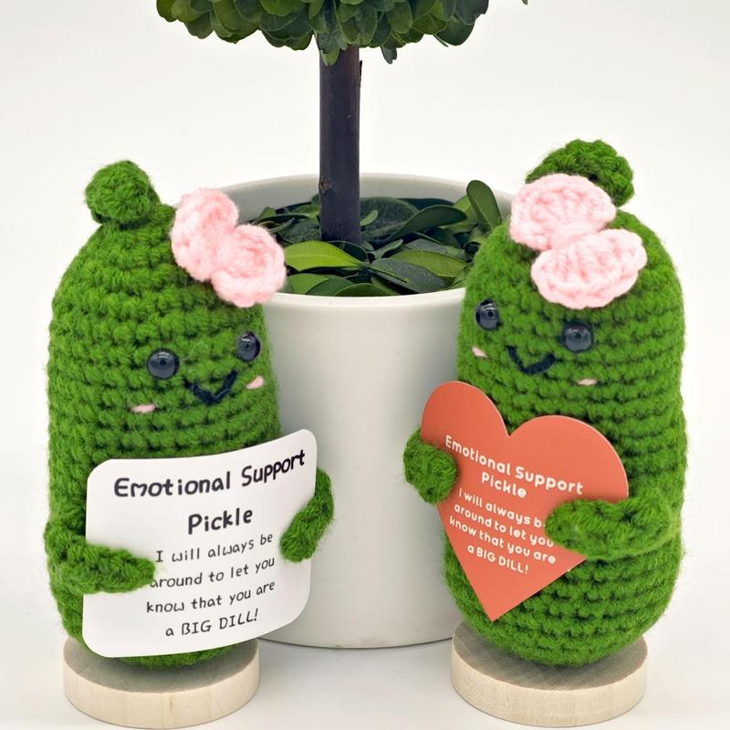 Handmade Mini Funny Positive Emotional Support Pickle, Cute Stuff Funny Knitted Wool Handwoven Ornaments Christmas Crochet Gifts Under 10 Dollars for Woman Coworkers Friend Family 4.27inch (style-21)