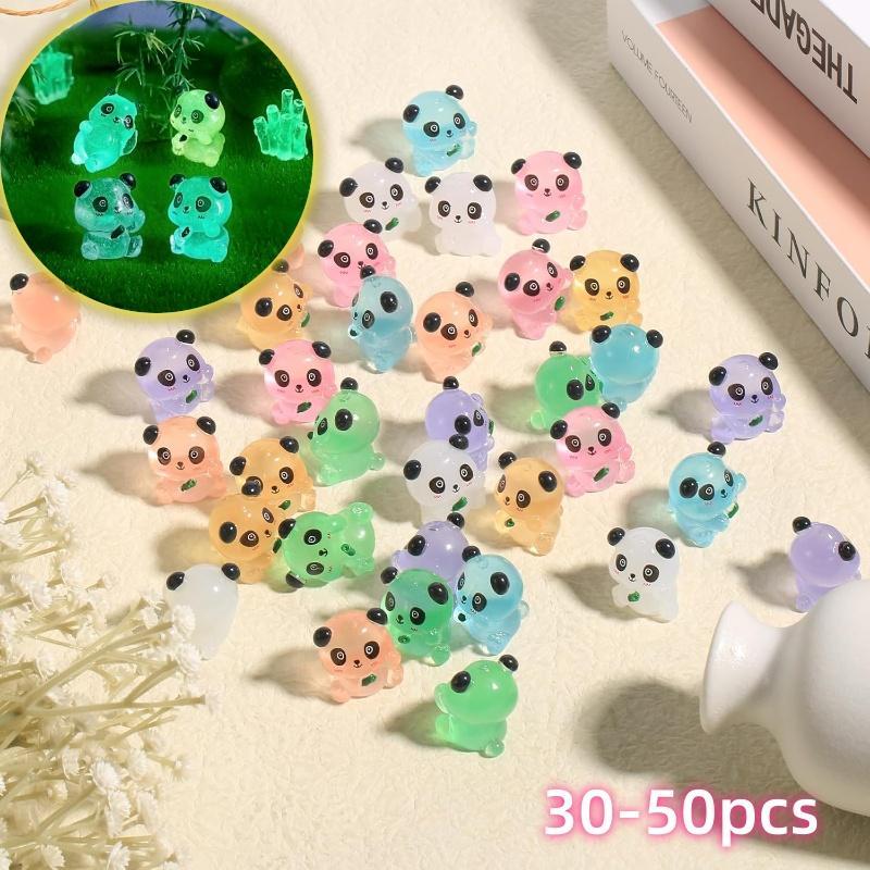 Cute Panda Design Resin Ornaments, 30pcs 50pcs Luminous Mini Panda Decoration, DIY Decorative Accessories for Home & Garden & Yard