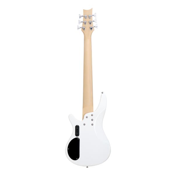 Glarry 44 Inch GIB 6 String H-H Pickup Laurel Wood Fingerboard Electric Bass Guitar with Bag and other Accessories White