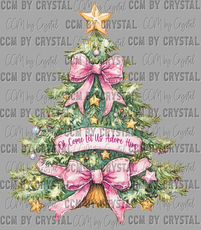 Christmas Come Let Us Adore Him Christmas Tree Ready to Press DTF Transfer for T-Shirts - Ready to Press Sublimation CCMbyCrystal